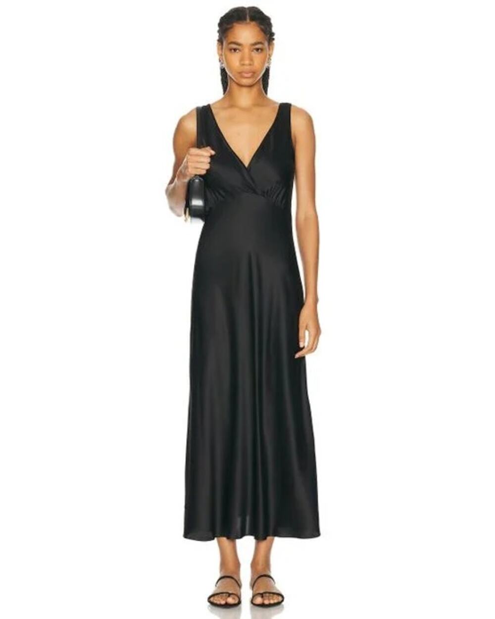 Enza Costa Nuit Silk Satin Minimalist Chic Elegant Maxi Black Dress NWOT XS
